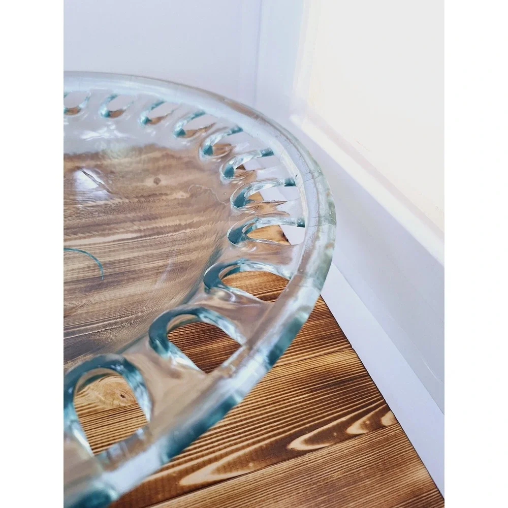 Openwork Recycled‎ Art Glass Bowl by Couronne Co-Reticulated Rim -Made In Spain